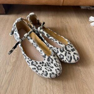 ** See by Chloe Jacquard Leopard T Strap Mary Jane Flats Sz 36 Fabric